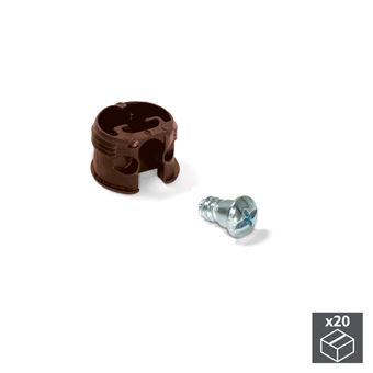 Enganche de unión Emuca para estantes, D. 20 mm, 13 mm, + Pernos D. 6 mm, Plástico y acero, Marrón, 20 ud.