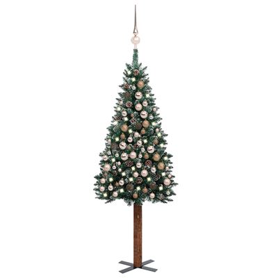 Árbol Navidad artificial estrecho con LED y bolas vidaXL verde 210 cm