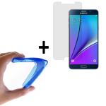WoowCase | Funda Gel Flexible para [ Samsung Galaxy Note 5 ] [ +1 Protector Cristal Vidrio Templado ] Ultra Resistente contra Arañazos y Golpes Dureza 9H, PACK Carcasa Case Silicona TPU Suave Azul