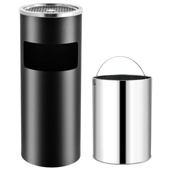 Papelera con cenicero de acero negro 30 L vidaXL