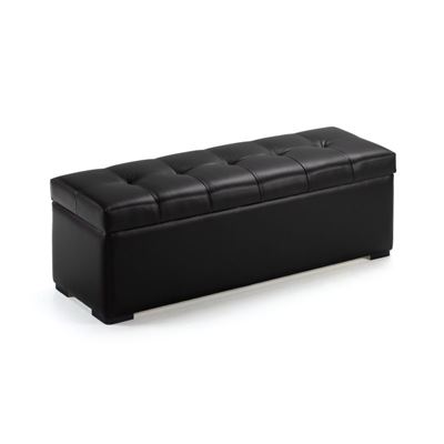 Duehome Baul Banco puff de almacenaje arcon elevable modelo milos acabado en simil piel color negro medidas 130 cm an js