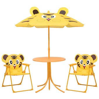 Mesa y sillas de jardín infantil 3 piezas con sombrilla vidaXL amarillo - 1