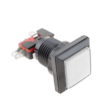 Pulsador arcade BeMatik momentáneo 32x32 mm 1NO 1NC 250V 15A SPDT blanco con luz
