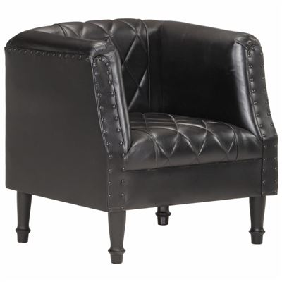 Vidaxl Negro Sillón Con Diseño De Cubo Cuero De Cabra Auténtico