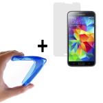WoowCase | Funda Gel Flexible para [ Samsung Galaxy S5 ] [ +1 Protector Cristal Vidrio Templado ] Ultra Resistente contra Arañazos y Golpes Dureza 9H, PACK Carcasa Case Silicona TPU Suave Azul