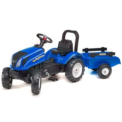 Tractor Con Pedales Falk, New Holland Con Remolque Azul