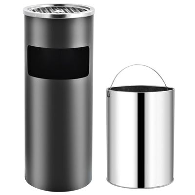 Papelera Con Cenicero De Acero Gris 30 L Vidaxl