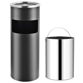 Papelera con cenicero de acero gris 30 L vidaXL
