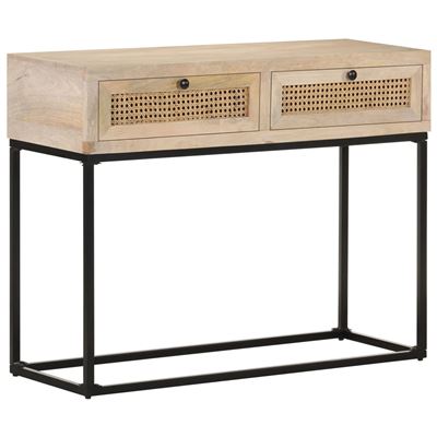 Vidaxl Mesa Consola Madera Maciza De Mango Y Caña Natural 100X35x76cm