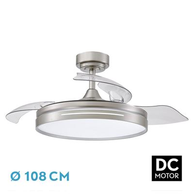 Ventilador De Techo Fabrilamp Led Micenas Regulable Con Control Remoto 72w 3cct 7200lm Ip20 Ø108cm Níquel