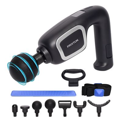 Pistola De Masaje Power Flex Prixton |7 Cabezales + Banda Elástica| Funcón Calor | 6 Velocidades