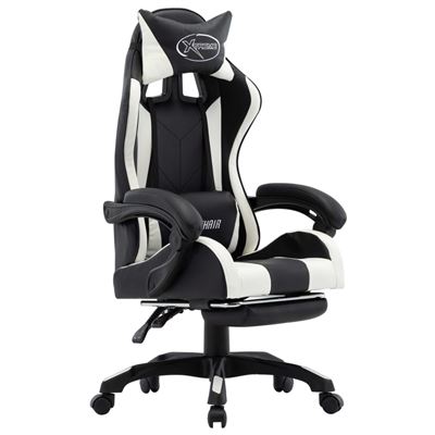 Silla Gaming Con Reposapiés Cuero Sintético Vidaxl Blanco Y Negro