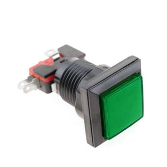 Pulsador arcade BeMatik momentáneo 32x32 mm 1NO 1NC 250V 15A SPDT verde con luz