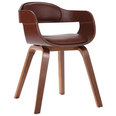 Vidaxl Marrón Silla De Comedor De Madera Curvada Y Cuero Artificial
