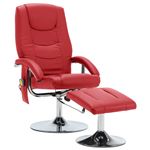 Sillón de masaje reclinable con reposapiés cuero sintético rojo