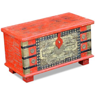 Vidaxl Rojo Baúl De Almacenamiento Madera De Mango 80X40x45 Cm
