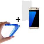 WoowCase | Funda Gel Flexible para [ Samsung Galaxy S7 ] [ +1 Protector Cristal Vidrio Templado ] Ultra Resistente contra Arañazos y Golpes Dureza 9H, PACK Carcasa Case Silicona TPU Suave Azul