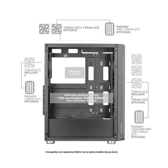 Mars Gaming - MC-C Negro Caja PC ATX Panel Frontal Metal-Mesh Cristal  Templado 3 Ventiladores