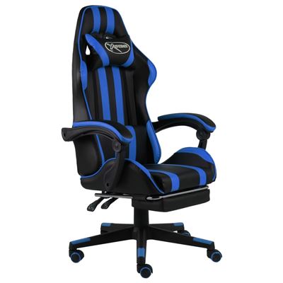 Silla Gaming Con Reposapiés Cuero Sintético Vidaxl Negro Y Azul