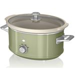 Olla Cocción Lenta 3,5L Swan SF17021GNEU Recipiente Extraíble Antiadherente Cerámica Libre PFOA Vintage Verde