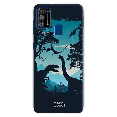 Funda de silicona TechCool para Samsung Galaxy M31 Diseño pelicula Jurassic world dinosaurios fondo azul