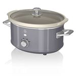 Olla Cocción Lenta 3,5L Swan SF17021GRNEU Recipiente Extraíble Antiadherente Cerámica Libre PFOA Vintage Gris