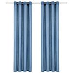 Cortinas con anillas de metal 2 uds algodón azul 140x225 cm vidaXL