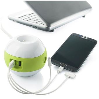 WATT & CO Multimedia Multimedia WATTBALL 2P 16A + 1P 6A + USB 2.1A Verde