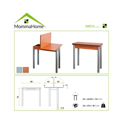 Momma Home Mesa De Cocina Rectangular Extensible Ribeta En Mdf Roble 80X40x76cm