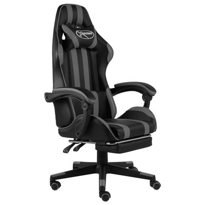 Silla Gaming Con Reposapiés Cuero Sintético Vidaxl Negro Y Gris