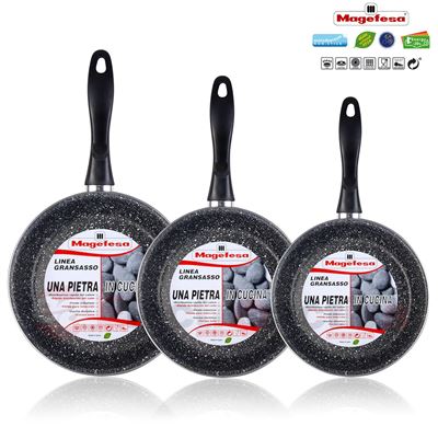 Set Juego 3 Sartenes Magefesa K2 Gransasso 20-24-28 Cm, Inducción, Antiadherente Piedra