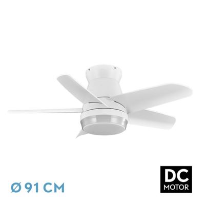 Ventilador De Techo Fabrilamp Led Neutron Regulable Con Control Remoto 24w 3cct 2400lm Ip20 Ø91cm Blanco