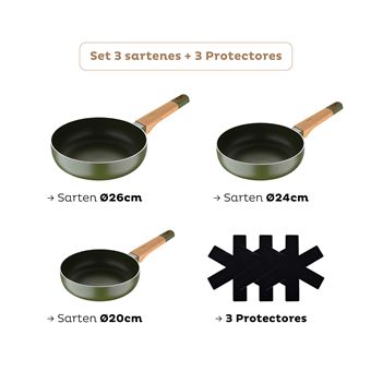 Sartenes Antiadherentes San Ignacio Earth 20/24/26 cm Aluminio Prensado +  Protectores - Ollas - Los mejores precios