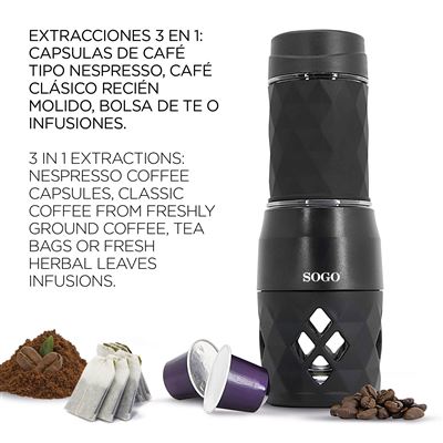 Cafetera Expresso portátil Sogo manual 3 en 1 CAF-SS-5611 - Expresso y  cafeteras - Los mejores precios