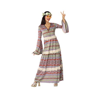 Disfraz De Mujer atosa vestido hippie estampado tam ml adulto talla