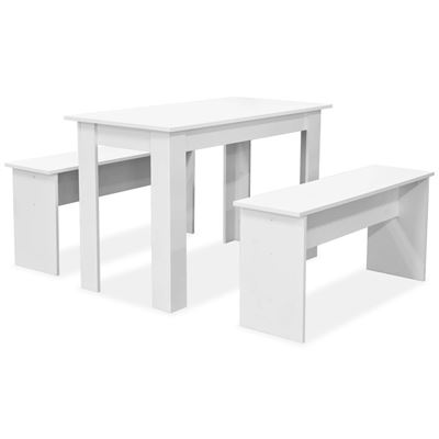 Vidaxl Blanca Mesa De Comedor Y Bancos 3 Piezas Madera