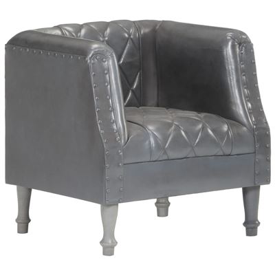 Vidaxl Gris Sillón Diseño De Cubo Cuero De Cabra
