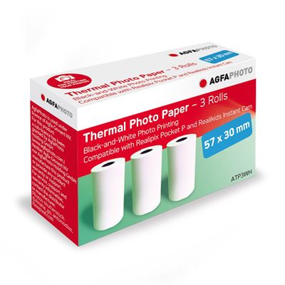 Pack Rollos Papel Térmico Agfaphoto 3 Rollos, 57x30mm, Compatible Realipix/realikids