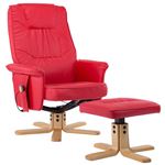 Sillón de masaje reclinable con reposapiés cuero sintético rojo vidaXL