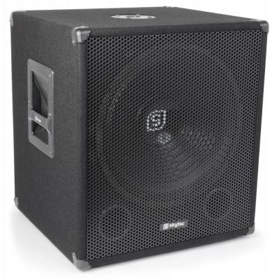 SkyTec SWA15 Subwoofer PA activo (Altavoz graves profesional, 38cm (15"") 300W potencia máx., ecualizador 2 bandas, conexión XLR, RCA, filtro de paso bajo, brida estandar, asa transporte)