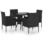 Juego de comedor para jardín 5 piezas vidaXL 80x80x74cm ratán sintético negro 52x56x88cm