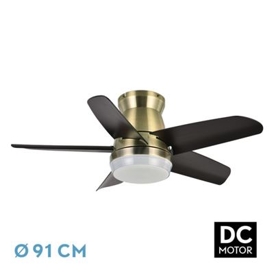 Ventilador De Techo Fabrilamp Led Neutron Regulable Con Control Remoto 24w 3cct 2400lm Ip20 Ø91cm Cuero Y Negro