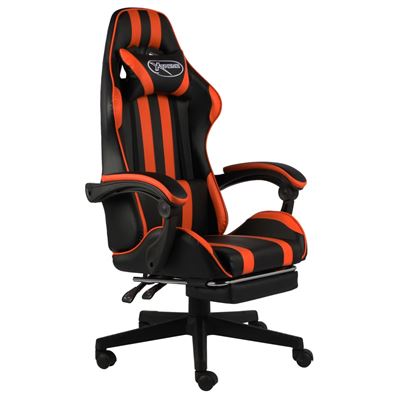 Silla Gaming Con Reposapiés Cuero Sintético Vidaxl Negro Y Naranja