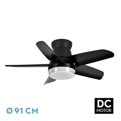 Ventilador De Techo Fabrilamp Led Neutron Regulable Con Control Remoto 24w 3cct 2400lm Ip20 Ø91cm Negro