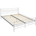 Cama de matrimonio con cabecero y pie de acero y con somier de láminas de madera 200x140cm, Blanco, 200 x 140 cm