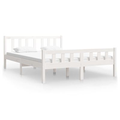 Estructura de cama doble madera maciza blanca 135x190 cm