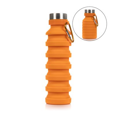 Botella Deportiva Plegable De Silicona. 470 A 550ml, Libre De Bpa, Tapón De Rosca De Acero Inoxidable. Dam Naranja