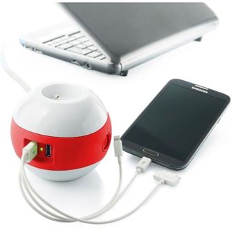 Regleta de alimentación multimedia WATT & CO WATTBALL 2P 16A + 1P 6A + USB 2.1A Rojo