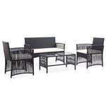 Set muebles de jardín 4 piezas vidaXL ratán sintético negro con cojines blanco crema