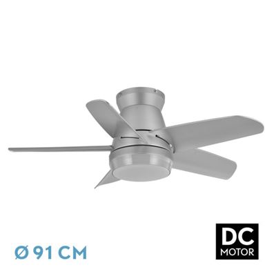 Ventilador De Techo Fabrilamp Led Neutron Regulable Con Control Remoto 24w 3cct 2400lm Ip20 Ø91cm Plata